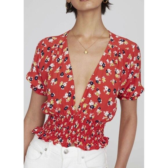Faithfull The Brand Red Floral Crop Top Size 8 - Picture 1 of 14